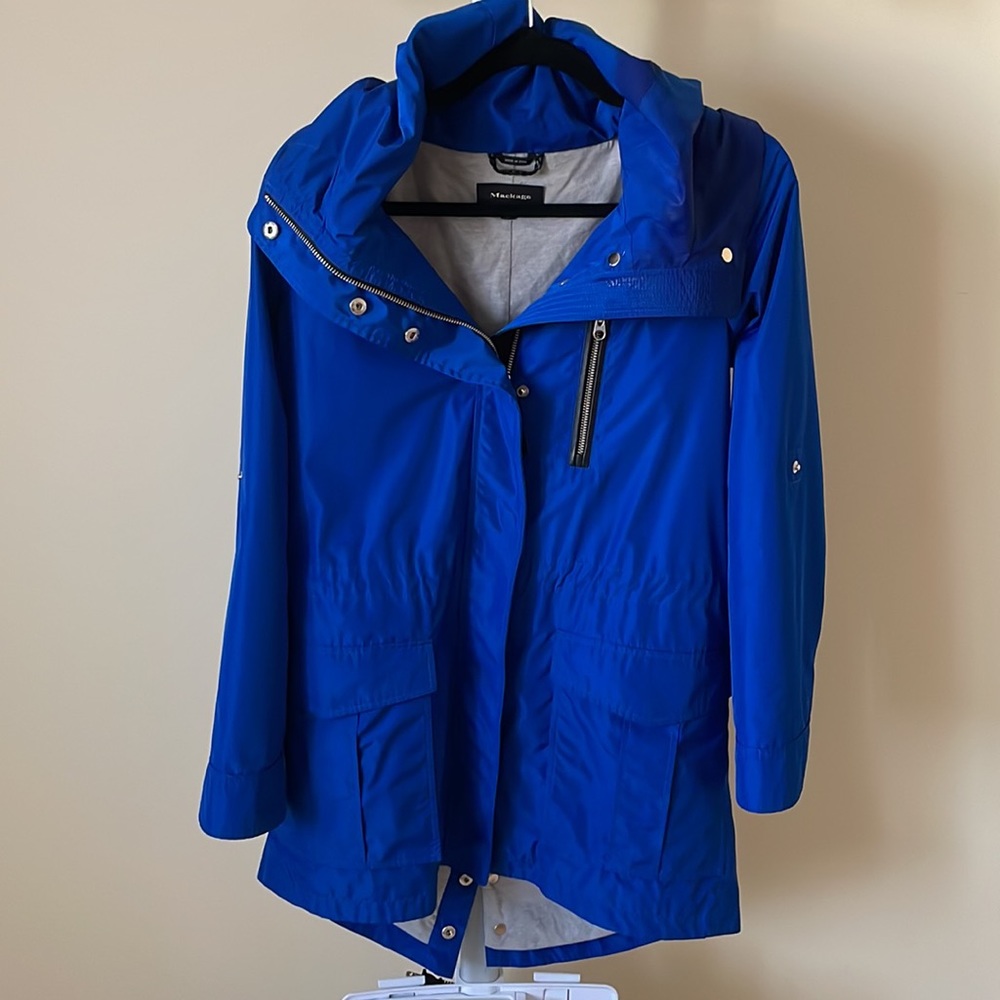 Mackage Gypsy cobalt blue hooded rain windbreaker jacket parka, size S